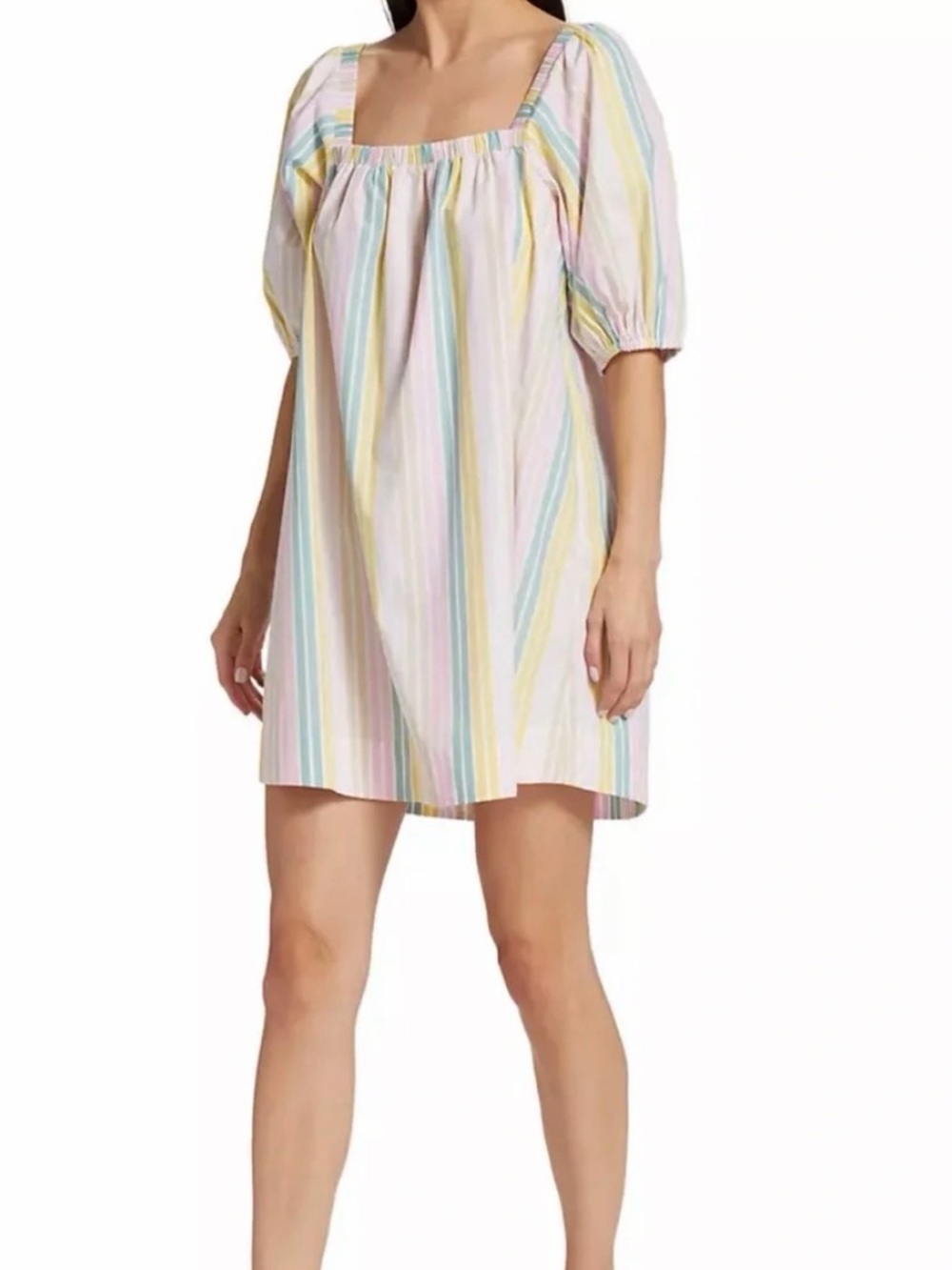 Ganni Striped Puff-Sleeve Minidress - 100% Organic Cotton